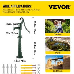 VEVOR Hand Water Pump with Stand, 15.7 x 9.4 x 51.6 inch Pitcher Pump& 26 inch Pump Stand with Pre-set 1/2
