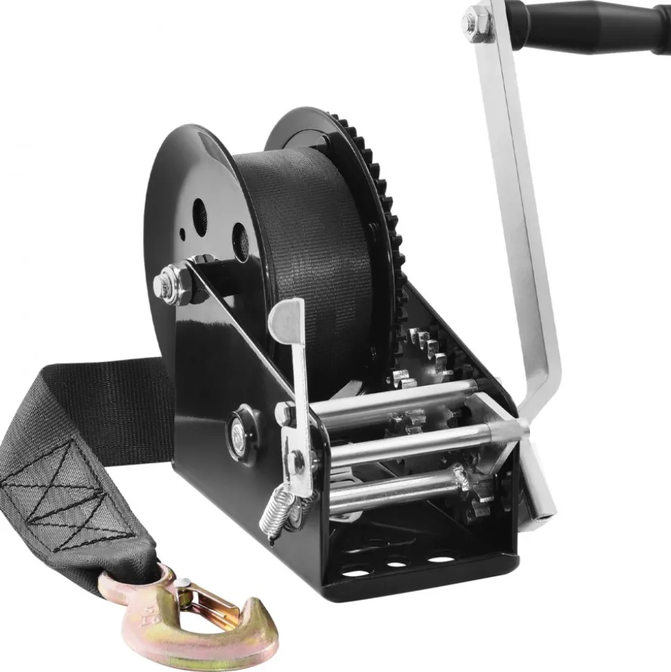 VEVOR Hand Winch, 3500 lbs Pulling Capacity, Boat Trailer Winch Heavy Duty Rope Crank with 33 ft Polyester Strap and Two-Way Ratchet, Manual Operated Hand Crank Winch for Trailer, Boat or ATV Towing