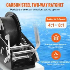 VEVOR Hand Winch, 3500 lbs Pulling Capacity, Boat Trailer Winch Heavy Duty Rope Crank with 33 ft Polyester Strap and Two-Way Ratchet, Manual Operated Hand Crank Winch for Trailer, Boat or ATV Towing