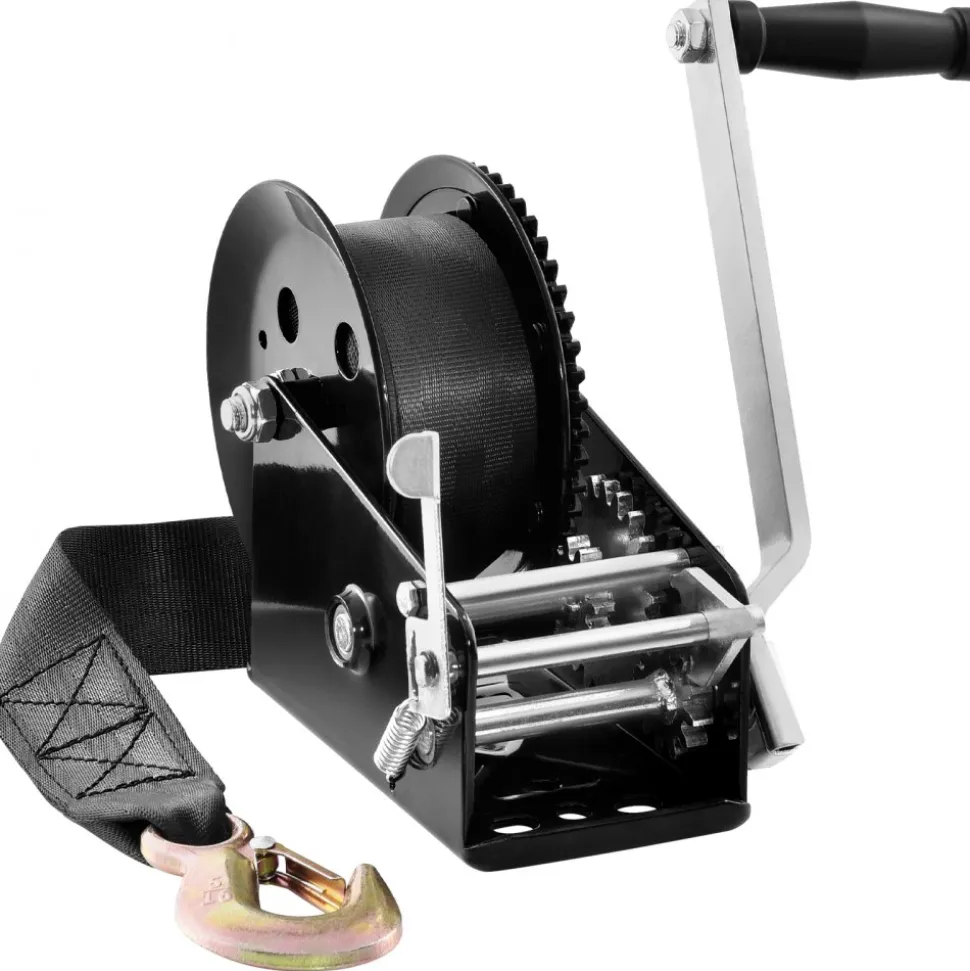 VEVOR Hand Winch, 3500 lbs Pulling Capacity, Boat Trailer Winch Heavy Duty Rope Crank with 33 ft Polyester Strap and Two-Way Ratchet, Manual Operated Hand Crank Winch for Trailer, Boat or ATV Towing