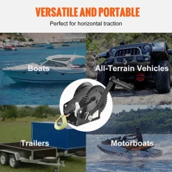 VEVOR Hand Winch, 1200 lbs Pulling Capacity, Boat Trailer Winch Heavy Duty Rope Crank with 23 ft Polyester Strap and Two-Way Ratchet, Manual Operated Hand Crank Winch for Trailer, Boat or ATV Towing