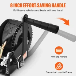 VEVOR Hand Winch, 1200 lbs Pulling Capacity, Boat Trailer Winch Heavy Duty Rope Crank with 23 ft Polyester Strap and Two-Way Ratchet, Manual Operated Hand Crank Winch for Trailer, Boat or ATV Towing
