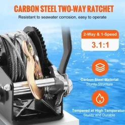 VEVOR Hand Winch, 800 lbs Pulling Capacity, Boat Trailer Winch Heavy Duty Rope Crank with 33 ft Steel Wire Cable and Two-Way Ratchet, Manual Operated Hand Crank Winch for Trailer, Boat or ATV Towing
