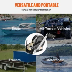 VEVOR Hand Winch, 2000 lbs Pulling Capacity, Boat Trailer Winch Heavy Duty Rope Crank with 23 ft Polyester Strap and Two-Way Ratchet, Manual Operated Hand Crank Winch for Trailer, Boat or ATV Towing