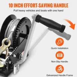 VEVOR Hand Winch, 2000 lbs Pulling Capacity, Boat Trailer Winch Heavy Duty Rope Crank with 23 ft Polyester Strap and Two-Way Ratchet, Manual Operated Hand Crank Winch for Trailer, Boat or ATV Towing
