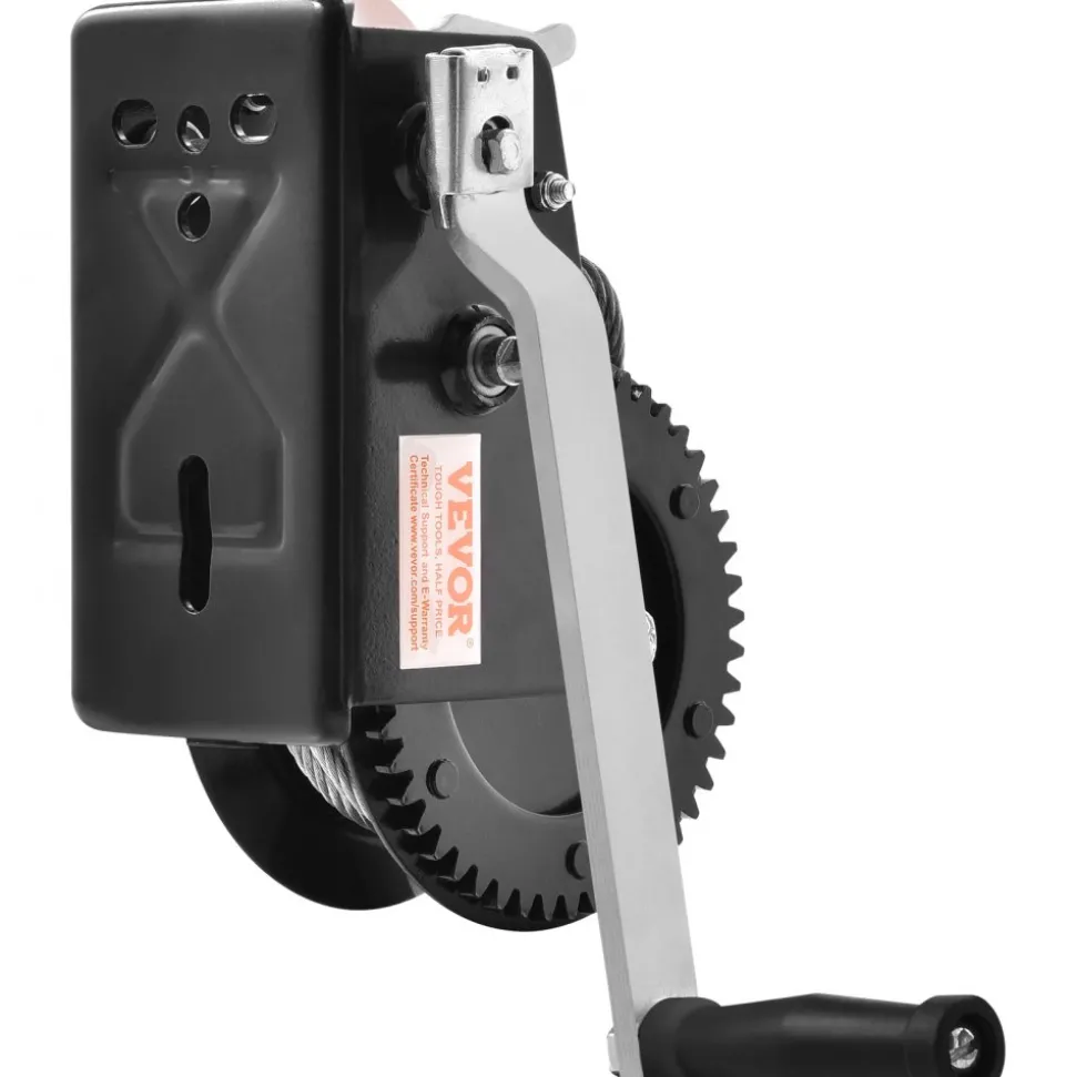 VEVOR Hand Winch, 2000 lbs Pulling Capacity, Boat Trailer Winch Heavy Duty Rope Crank with 23 ft Polyester Strap and Two-Way Ratchet, Manual Operated Hand Crank Winch for Trailer, Boat or ATV Towing