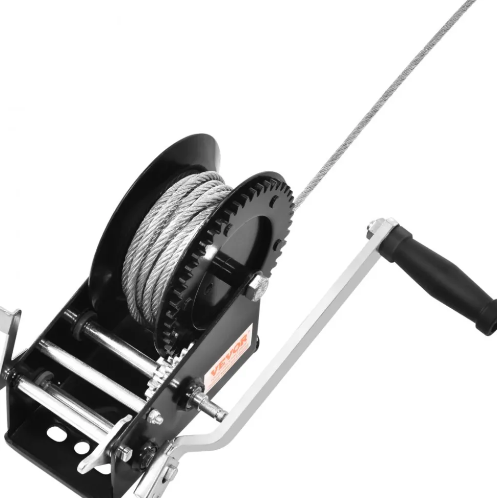 VEVOR Hand Winch, 2000 lbs Pulling Capacity, Boat Trailer Winch Heavy Duty Rope Crank with 23 ft Polyester Strap and Two-Way Ratchet, Manual Operated Hand Crank Winch for Trailer, Boat or ATV Towing