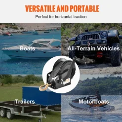 VEVOR Hand Winch, 1600 lbs Pulling Capacity, Boat Trailer Winch Heavy Duty Rope Crank with 33 ft Polyester Strap and Two-Way Ratchet, Manual Operated Hand Crank Winch for Trailer, Boat or ATV Towing