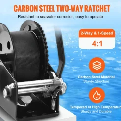 VEVOR Hand Winch, 1600 lbs Pulling Capacity, Boat Trailer Winch Heavy Duty Rope Crank with 33 ft Polyester Strap and Two-Way Ratchet, Manual Operated Hand Crank Winch for Trailer, Boat or ATV Towing