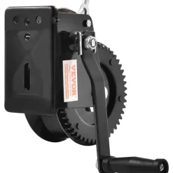 VEVOR Hand Winch, 1600 lbs Pulling Capacity, Boat Trailer Winch Heavy Duty Rope Crank with 33 ft Polyester Strap and Two-Way Ratchet, Manual Operated Hand Crank Winch for Trailer, Boat or ATV Towing