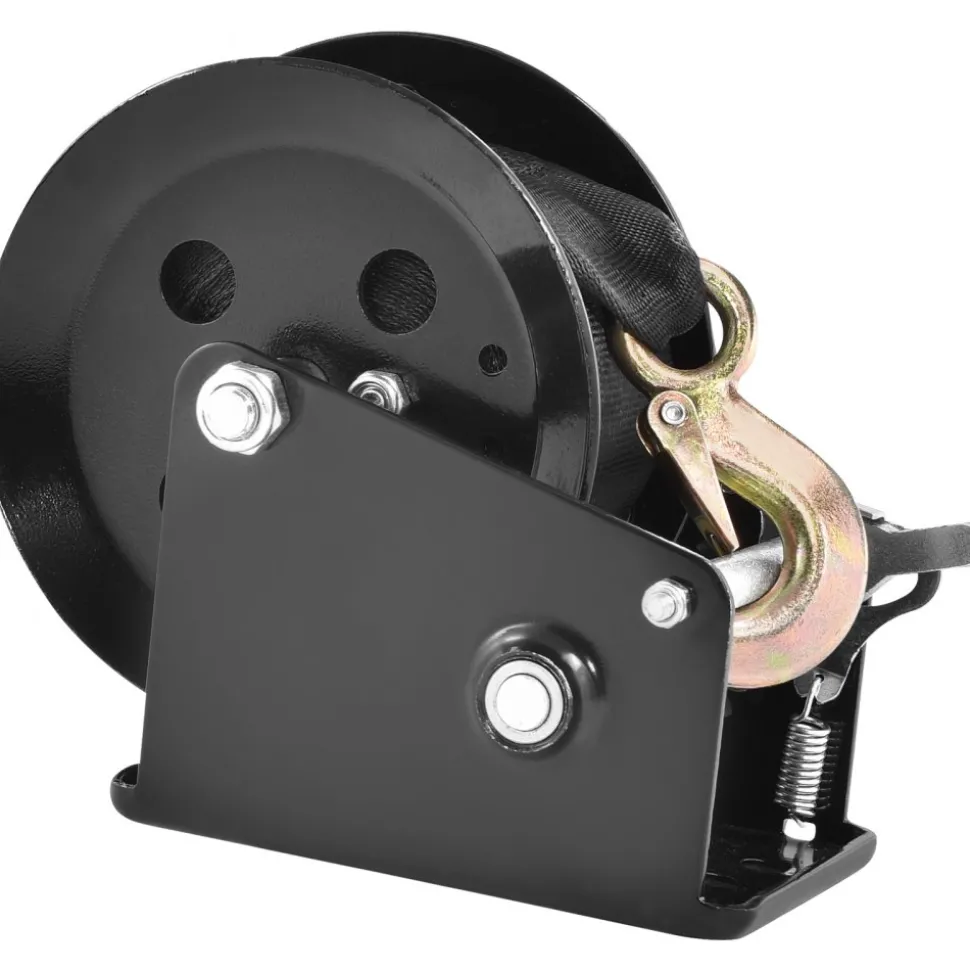 VEVOR Hand Winch, 1600 lbs Pulling Capacity, Boat Trailer Winch Heavy Duty Rope Crank with 33 ft Polyester Strap and Two-Way Ratchet, Manual Operated Hand Crank Winch for Trailer, Boat or ATV Towing
