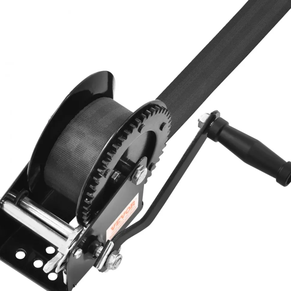 VEVOR Hand Winch, 1600 lbs Pulling Capacity, Boat Trailer Winch Heavy Duty Rope Crank with 33 ft Polyester Strap and Two-Way Ratchet, Manual Operated Hand Crank Winch for Trailer, Boat or ATV Towing