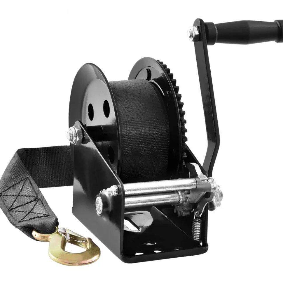 VEVOR Hand Winch, 1600 lbs Pulling Capacity, Boat Trailer Winch Heavy Duty Rope Crank with 33 ft Polyester Strap and Two-Way Ratchet, Manual Operated Hand Crank Winch for Trailer, Boat or ATV Towing