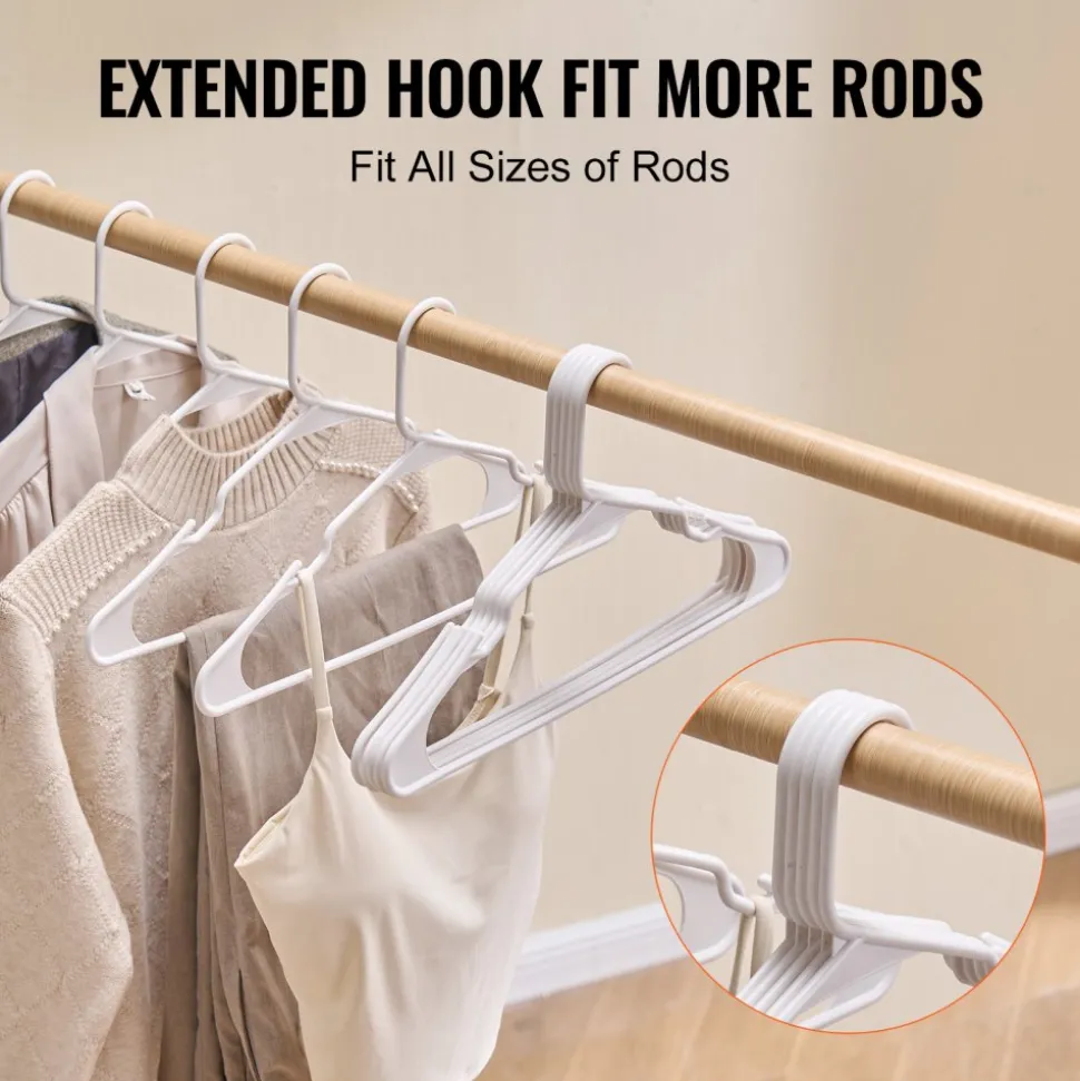 VEVOR Hangers, 0.2 in Ultra-Thin, 50 Pack White Plastic Hangers with Stable Triangular Top Structure & Wider Notch Design , Non-Slip Space Saving Hangers, Fit for T-Shirt, Shirt, Sling & Pant