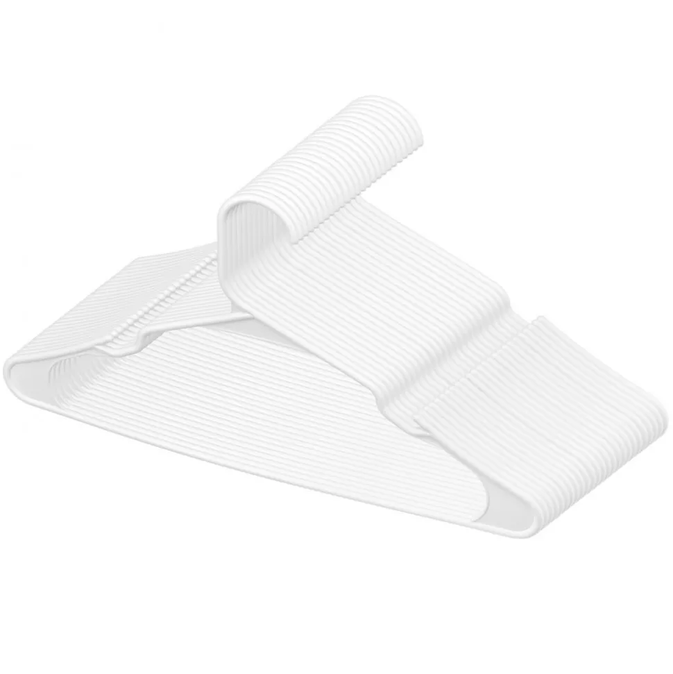 VEVOR Hangers, 0.2 in Ultra-Thin, 50 Pack White Plastic Hangers with Stable Triangular Top Structure & Wider Notch Design , Non-Slip Space Saving Hangers, Fit for T-Shirt, Shirt, Sling & Pant