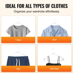 VEVOR Hangers, 0.2 in Ultra-Thin, 50 Pack White Plastic Hangers with Stable Triangular Top Structure & Wider Notch Design , Non-Slip Space Saving Hangers, Fit for T-Shirt, Shirt, Sling & Pant