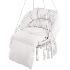 VEVOR Hanging Hammock Swing Chair, 330 Lbs Capacity, Macramé Hanging Chair with Cushion and Mounting Hardware, Cotton Rope Swing Chair for Bedroom, Balcony, Patio, Garden, Beige