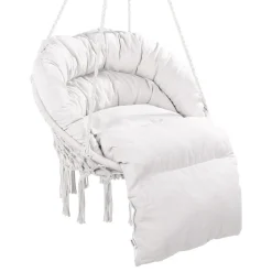VEVOR Hanging Hammock Swing Chair, 330 Lbs Capacity, Macramé Hanging Chair with Cushion and Mounting Hardware, Cotton Rope Swing Chair for Bedroom, Balcony, Patio, Garden, Beige