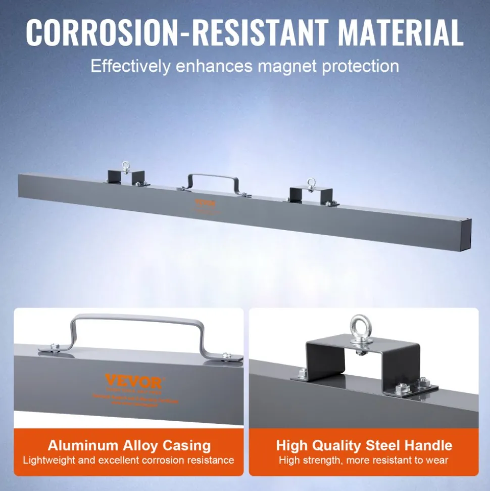 VEVOR Hanging Magnetic Sweeper Pickup Tool, 120lbs Nail Hang-Type Magnetic Forklift Sweeper, Industrial Grade Magnets Steel Material Hunting Accessories for Picking Up Bolts Nails Iron Chips Metals