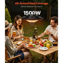 VEVOR Hanging Patio Heater, 1500W Electric Space Infrared Heater, IP34 Protection with 23.6 inch Pull Cord & Adjustable Chain, for Porch,Patio,Dining Room,Studio Outdoor/Indoor