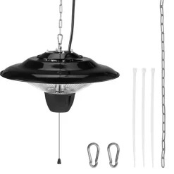 VEVOR Hanging Patio Heater, 1500W Electric Space Infrared Heater, IP34 Protection with 23.6 inch Pull Cord & Adjustable Chain, for Porch,Patio,Dining Room,Studio Outdoor/Indoor