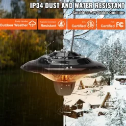 VEVOR Hanging Patio Heater, 1500W Outdoor/Indoor Electric Space Infrared Heater, IP34 Protection Ceiling Heater with 23.6 inch Pull Cord & 20 inch Adjustable Chain, for Porch,Patio,Dining Room,Studio