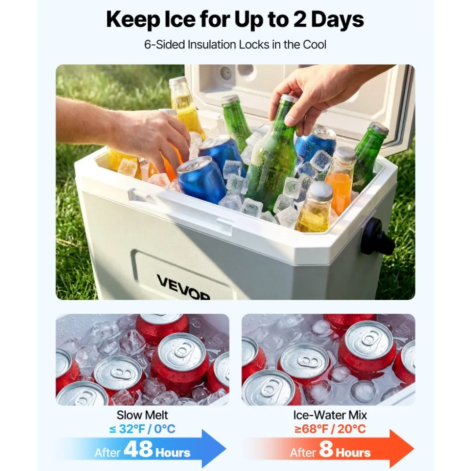 VEVOR Hard Cooler, 17QT Portable Cooler, Leak-Resistant Coolbox Keeps Contents Cool for 48 Hours, Insulated Chests with Ice Retention and Heavy-Duty Handle, Ultra-Light for Camping, Concerts, Sports