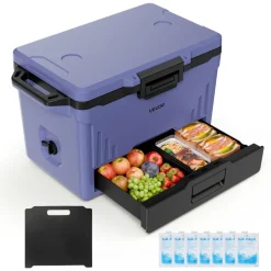 VEVOR Hard Cooler, 50QT Portable Cooler, Leak-Resistant Coolbox Keeps Contents Cool for 48 Hours, Insulated Chests with Ice Retention and Heavy-Duty Handle, Ultra-Light for Camping, Concerts, Sports