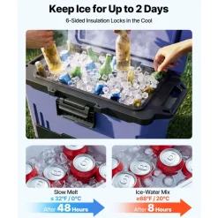 VEVOR Hard Cooler, 50QT Portable Cooler, Leak-Resistant Coolbox Keeps Contents Cool for 48 Hours, Insulated Chests with Ice Retention and Heavy-Duty Handle, Ultra-Light for Camping, Concerts, Sports