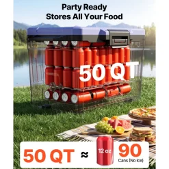 VEVOR Hard Cooler, 50QT Portable Cooler, Leak-Resistant Coolbox Keeps Contents Cool for 48 Hours, Insulated Chests with Ice Retention and Heavy-Duty Handle, Ultra-Light for Camping, Concerts, Sports