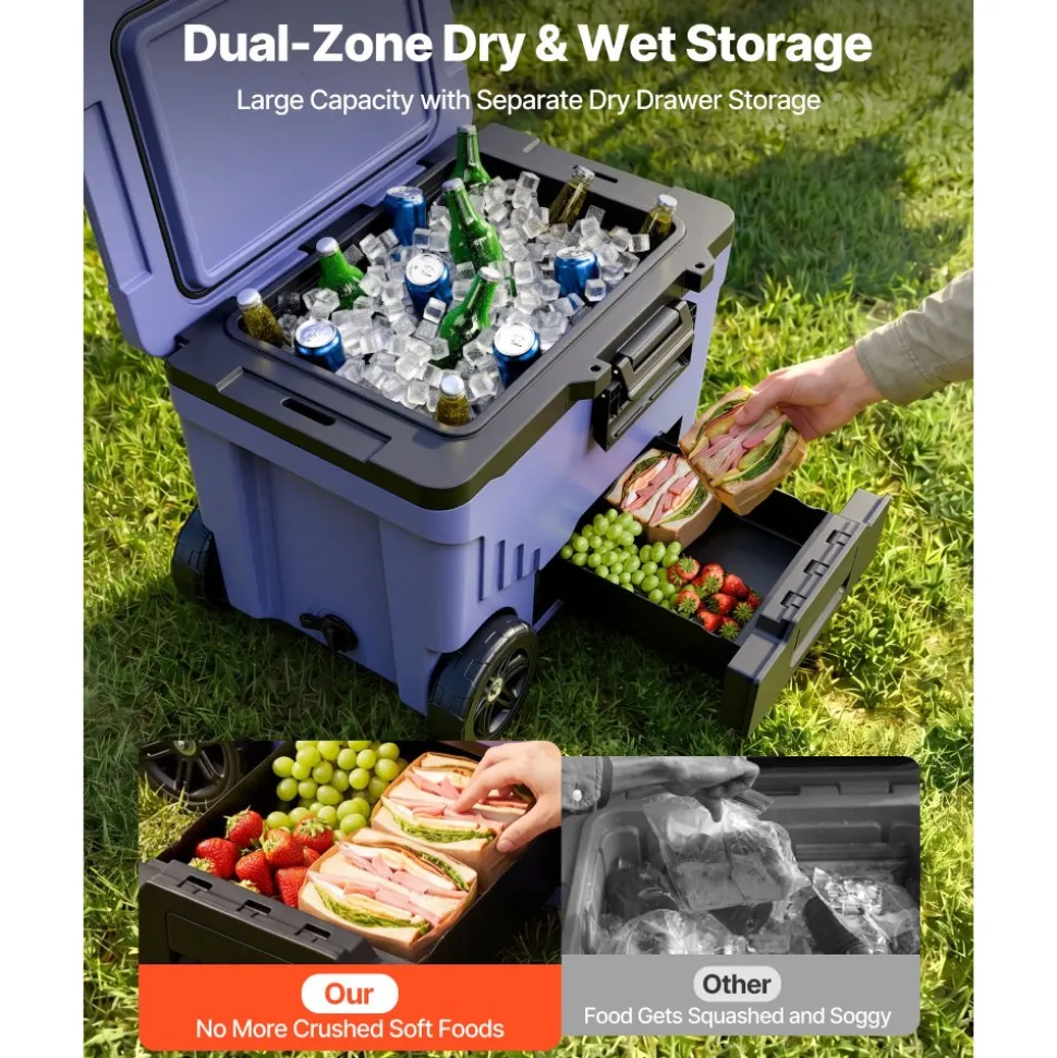 VEVOR Hard Cooler, 45QT Portable Rolling Cooler with Wheels, Leak-Resistant Coolbox Keeps Contents Cool for 48 Hours, Ice Retention Insulated Chests, Ultra-Light for Outdoor Picnics, Grill, Camping