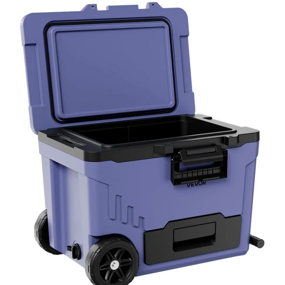 VEVOR Hard Cooler, 45QT Portable Rolling Cooler with Wheels, Leak-Resistant Coolbox Keeps Contents Cool for 48 Hours, Ice Retention Insulated Chests, Ultra-Light for Outdoor Picnics, Grill, Camping