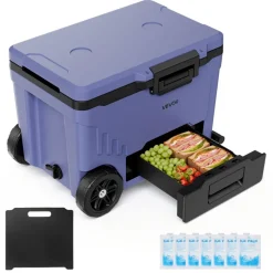 VEVOR Hard Cooler, 45QT Portable Rolling Cooler with Wheels, Leak-Resistant Coolbox Keeps Contents Cool for 48 Hours, Ice Retention Insulated Chests, Ultra-Light for Outdoor Picnics, Grill, Camping