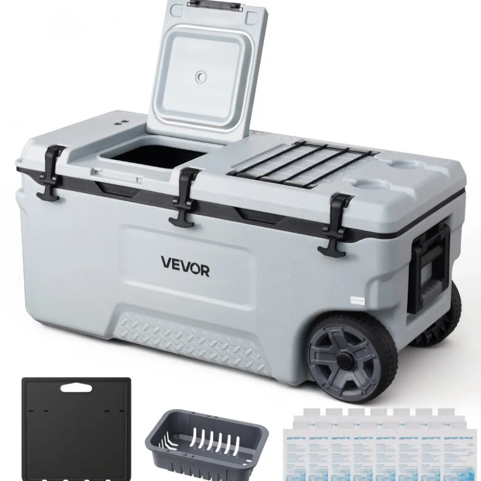 VEVOR Hard Cooler, 106QT Portable Rolling Cooler with Wheels, Leak-Resistant Coolbox Keeps Contents Cool for 48 Hours, Ice Retention Insulated Chests, Ultra-Light for Outdoor Picnics, Grill, Camping