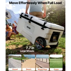 VEVOR Hard Cooler, 106QT Portable Rolling Cooler with Wheels, Leak-Resistant Coolbox Keeps Contents Cool for 48 Hours, Ice Retention Insulated Chests, Ultra-Light for Outdoor Picnics, Grill, Camping