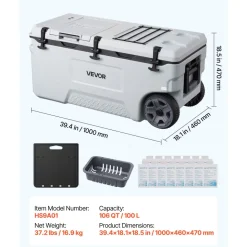 VEVOR Hard Cooler, 106QT Portable Rolling Cooler with Wheels, Leak-Resistant Coolbox Keeps Contents Cool for 48 Hours, Ice Retention Insulated Chests, Ultra-Light for Outdoor Picnics, Grill, Camping