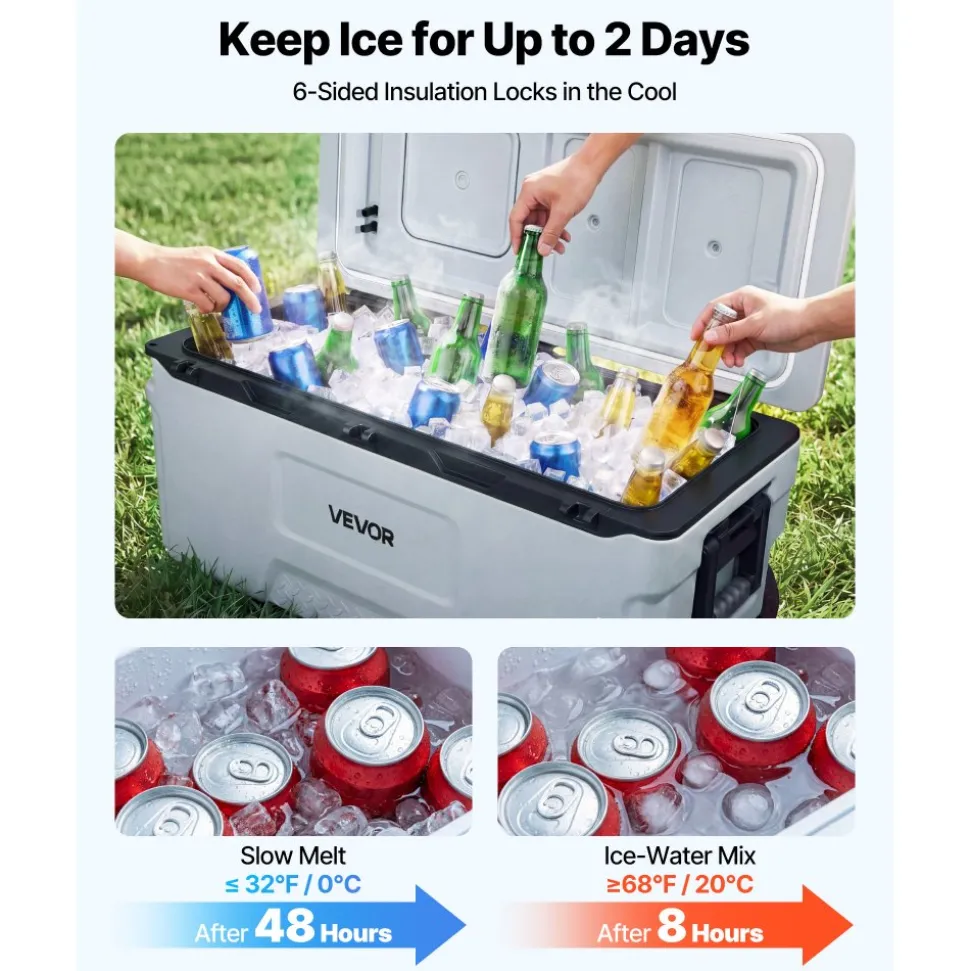 VEVOR Hard Cooler, 106QT Portable Rolling Cooler with Wheels, Leak-Resistant Coolbox Keeps Contents Cool for 48 Hours, Ice Retention Insulated Chests, Ultra-Light for Outdoor Picnics, Grill, Camping