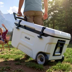 VEVOR Hard Cooler, 52QT Portable Rolling Cooler with Wheels, Leak-Resistant Coolbox Keeps Contents Cool for 48 Hours, Ice Retention Insulated Chests, Ultra-Light for Outdoor Picnics, Grill, Camping