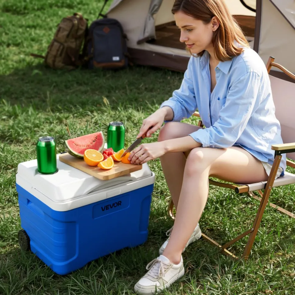 VEVOR Hard Cooler, 21QT Portable Rolling Cooler with Wheels, Leak-Resistant Coolbox Keeps Contents Cool for 48 Hours, Ice Retention Insulated Chests, Ultra-Light for Outdoor Picnics, Grill, Camping