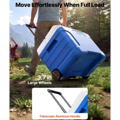 VEVOR Hard Cooler, 45QT Portable Rolling Cooler with Wheels, Leak-Resistant Coolbox Keeps Contents Cool for 48 Hours, Ice Retention Insulated Chests, Ultra-Light for Outdoor Picnics, Grill, Camping