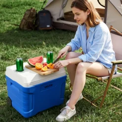 VEVOR Hard Cooler, 45QT Portable Rolling Cooler with Wheels, Leak-Resistant Coolbox Keeps Contents Cool for 48 Hours, Ice Retention Insulated Chests, Ultra-Light for Outdoor Picnics, Grill, Camping