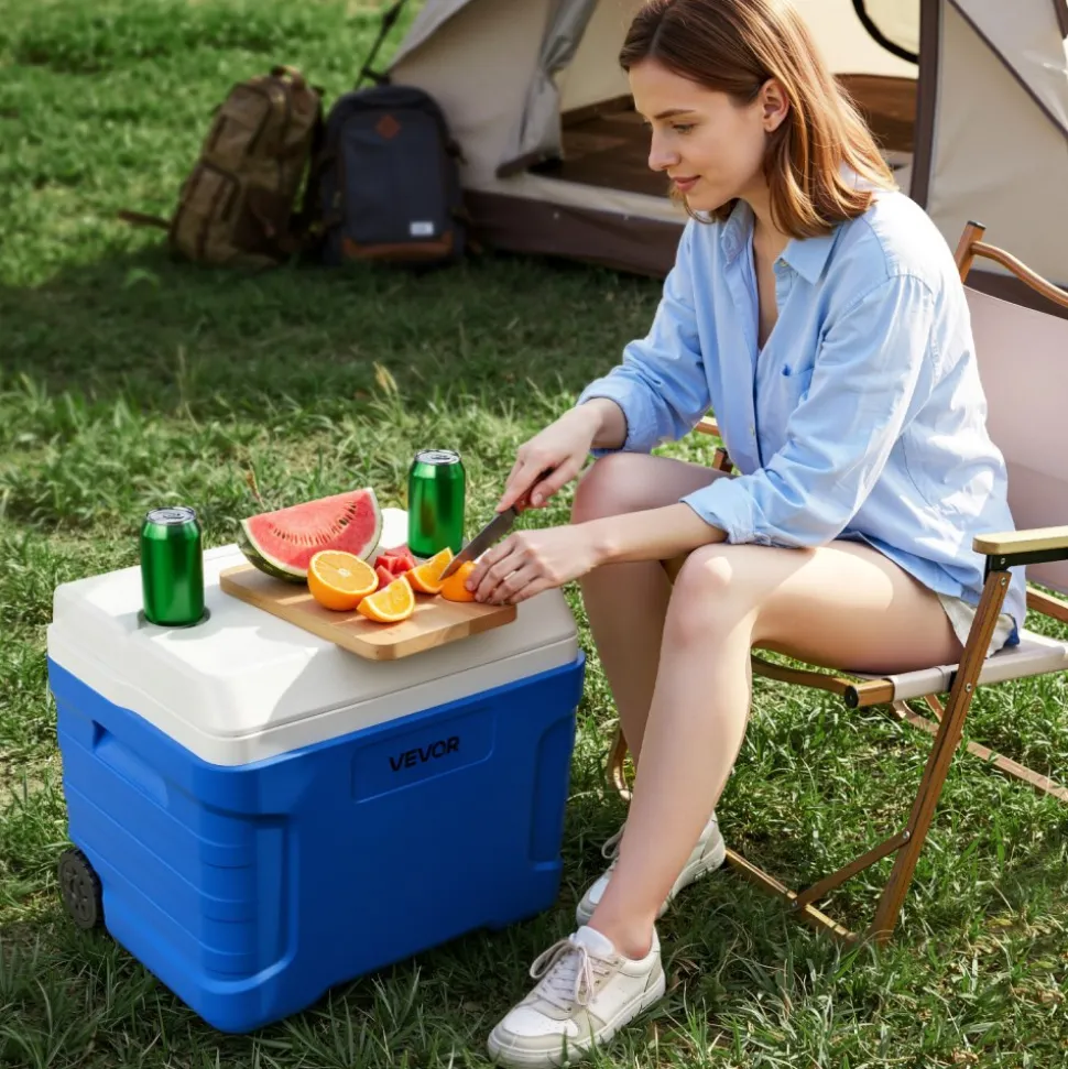 VEVOR Hard Cooler, 45QT Portable Rolling Cooler with Wheels, Leak-Resistant Coolbox Keeps Contents Cool for 48 Hours, Ice Retention Insulated Chests, Ultra-Light for Outdoor Picnics, Grill, Camping