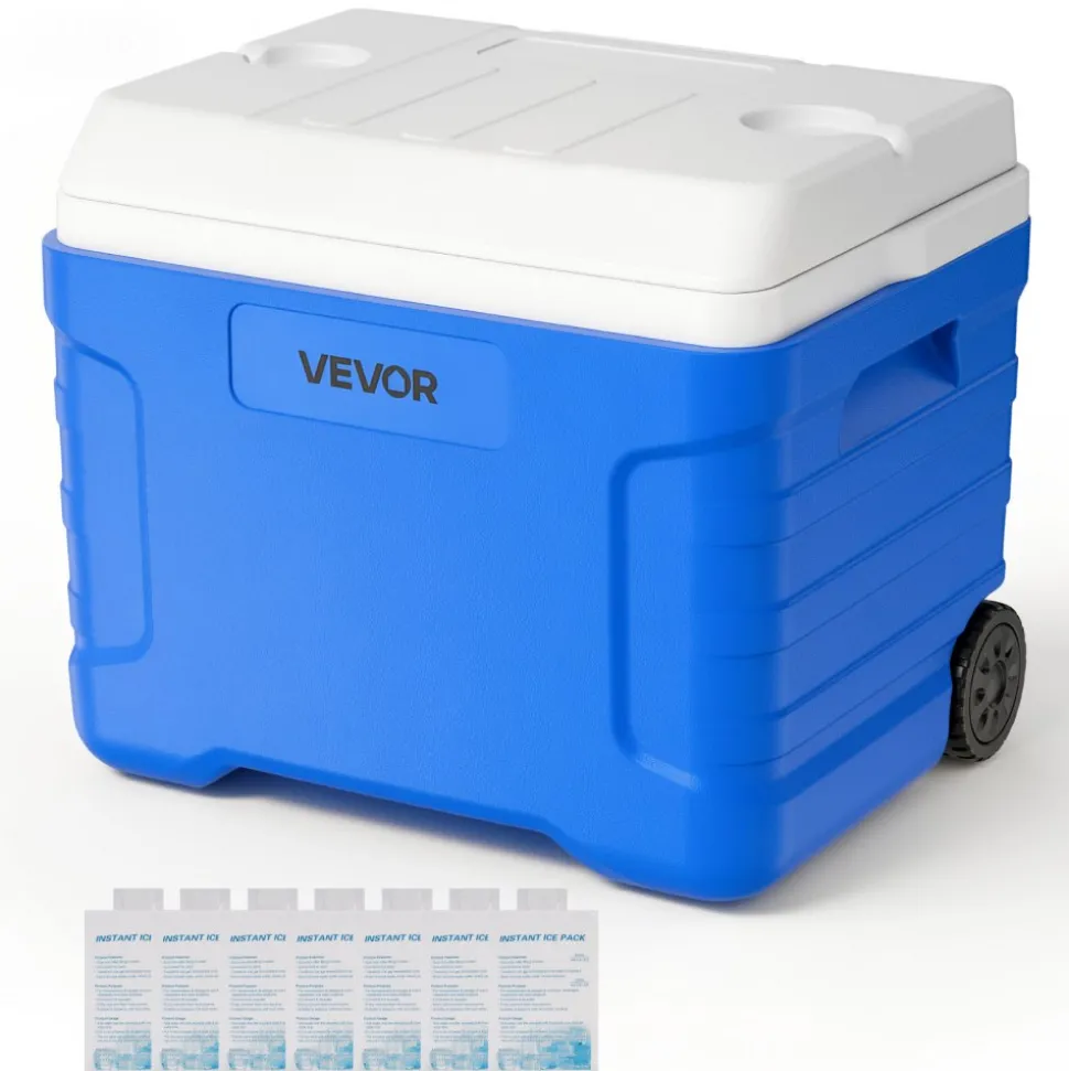 VEVOR Hard Cooler, 45QT Portable Rolling Cooler with Wheels, Leak-Resistant Coolbox Keeps Contents Cool for 48 Hours, Ice Retention Insulated Chests, Ultra-Light for Outdoor Picnics, Grill, Camping