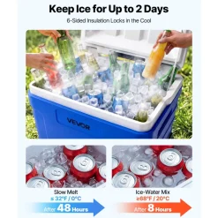 VEVOR Hard Cooler, 45QT Portable Rolling Cooler with Wheels, Leak-Resistant Coolbox Keeps Contents Cool for 48 Hours, Ice Retention Insulated Chests, Ultra-Light for Outdoor Picnics, Grill, Camping