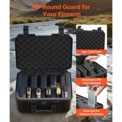 VEVOR Hard Pistol Case, Heavy Duty Hard Gun Case with XPE Foam Lining, Waterproof Pistol Storage Box with Customizable Interior & Handle for Gun, Lenses, Camera, Gear, TSA Compliant, 15.9x12.5x7.5 in