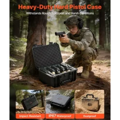 VEVOR Hard Pistol Case, Heavy Duty Hard Gun Case with XPE Foam Lining, Waterproof Pistol Storage Box with Customizable Interior & Handle for Gun, Lenses, Camera, Gear, TSA Compliant, 15.9x12.5x7.5 in