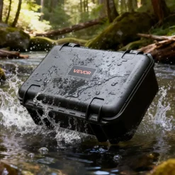 VEVOR Hard Pistol Case, Heavy Duty Hard Gun Case with XPE Foam Lining, Waterproof Pistol Storage Box with Customizable Interior & Handle for Gun, Lenses, Camera, Gear, TSA Compliant, 15.9x12.5x7.5 in