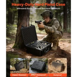VEVOR Hard Pistol Case, Heavy Duty Hard Gun Case with XPE Foam Interior, Waterproof Pistol Storage Box with Customizable Lining & Handle for Gun, Lenses, Camera, Gear, TSA Compliant, 18.7x12.5x7.5 in