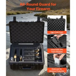 VEVOR Hard Pistol Case, Heavy Duty Hard Gun Case with XPE Foam Interior, Waterproof Pistol Storage Box with Customizable Lining & Handle for Gun, Lenses, Camera, Gear, TSA Compliant, 18.7x12.5x7.5 in