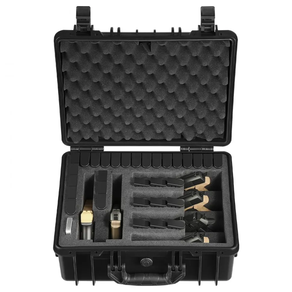 VEVOR Hard Pistol Case, Heavy Duty Hard Gun Case with XPE Foam Interior, Waterproof Pistol Storage Box with Customizable Lining & Handle for Gun, Lenses, Camera, Gear, TSA Compliant, 18.7x12.5x7.5 in